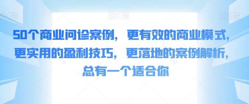 50个商业问诊案例，更有效的商业模式，更实用的盈利技巧，更落地的案例解析，总有一个适合你-网创小站