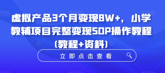 虚拟产品3个月变现8W+，小学教辅项目完整变现SOP操作教程(教程+资料)-网创小站
