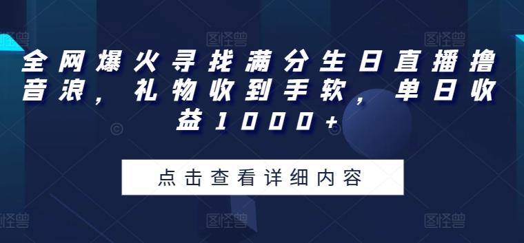 全网爆火寻找满分生日直播撸音浪，礼物收到手软，单日收益1000+【揭秘】-网创小站
