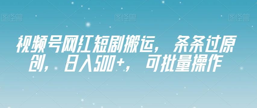 视频号网红短剧搬运，条条过原创，日入500+，可批量操作【揭秘】-网创小站