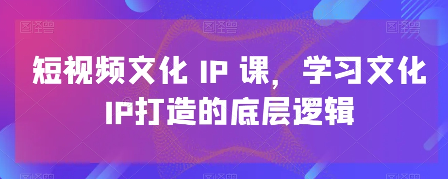 短视频文化IP课，学习文化IP打造的底层逻辑-网创小站