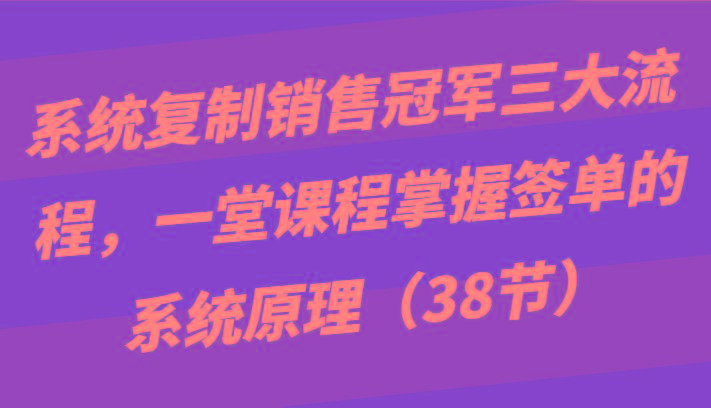 系统复制销售冠军三大流程，一堂课程掌握签单的系统原理(38节)-网创小站