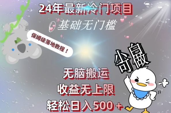 2024最新冷门项目，无脑搬运，收益无上限，轻松日入500＋，保姆级落地教程-网创小站