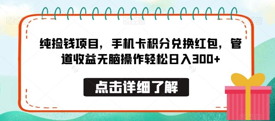 纯捡钱项目，手机卡积分兑换红包，管道收益无脑操作轻松日入300+-网创小站