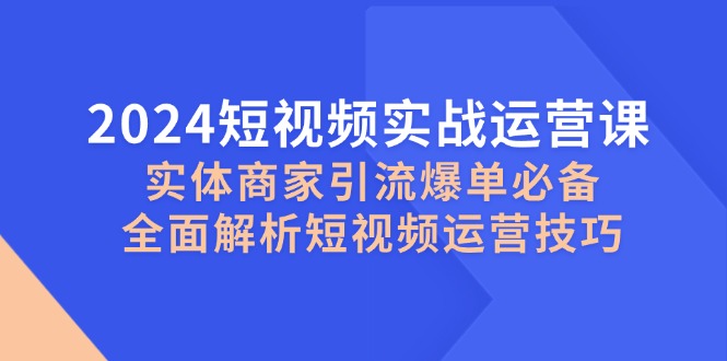 2024短视频实战运营课，实体商家引流爆单必备，全面解析短视频运营技巧-网创小站