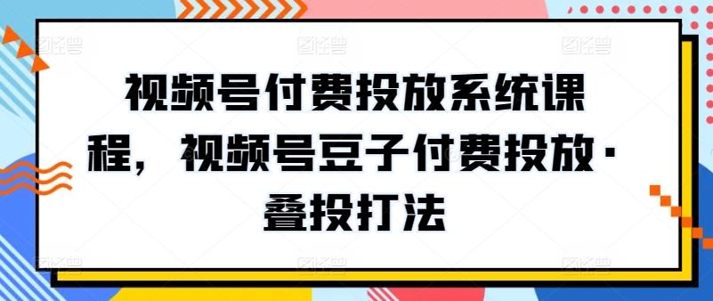 视频号付费投放系统课程，视频号豆子付费投放·叠投打法-网创小站