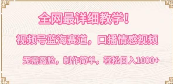 全网最详细教学，视频号蓝海赛道，口播情感视频，无需露脸，制作简单，轻松实现日入1000+【揭秘】-网创小站