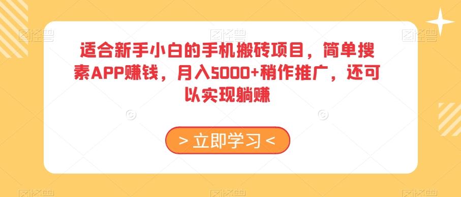 适合新手小白的手机搬砖项目，简单搜素APP赚钱，月入5000+稍作推广，还可以实现躺赚【揭秘】-网创小站