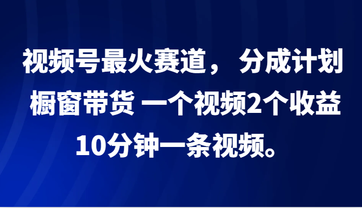 视频号最火赛道， 分成计划， 橱窗带货，一个视频2个收益，10分钟一条视频。-网创小站