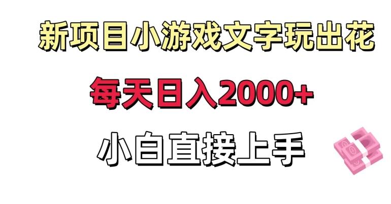 新项目小游戏文字玩出花日入2000+，每天只需一小时，小白直接上手【揭秘】-网创小站