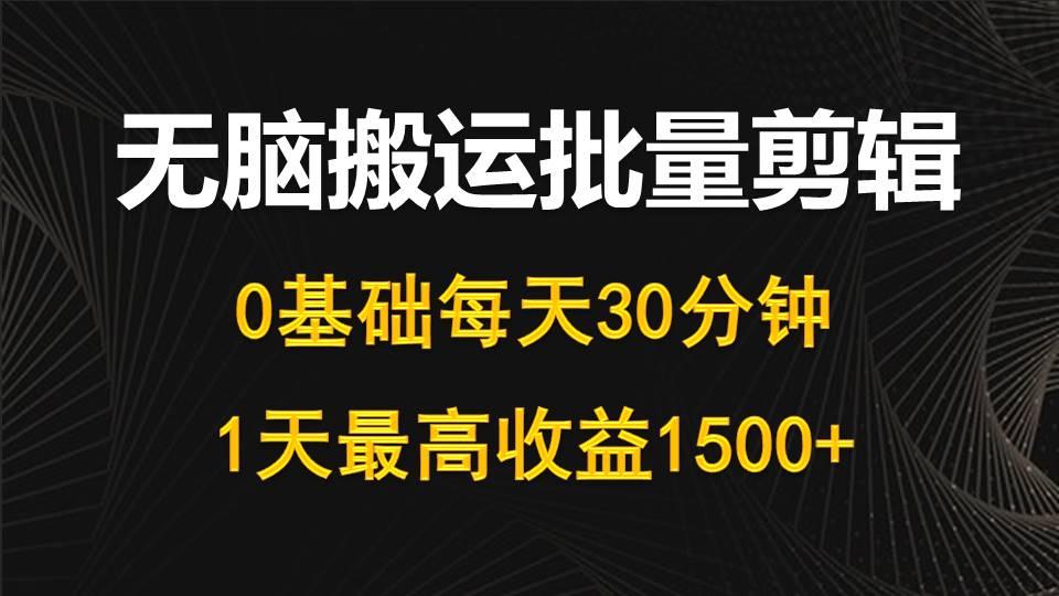 (10008期)每天30分钟，0基础无脑搬运批量剪辑，1天最高收益1500+-网创小站