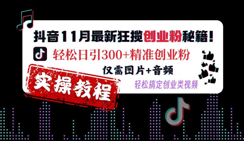 抖音11月最新狂揽创业粉秘籍，轻松日引300+精准创业粉，仅需图片+音频，轻松搞定创业类视频-网创小站