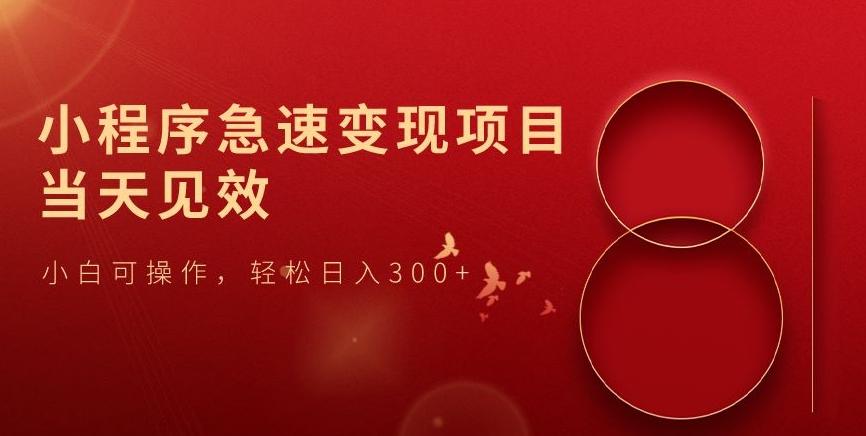 小程序急速变现项目，当天见效，小白可操作，轻松日入300+-网创小站