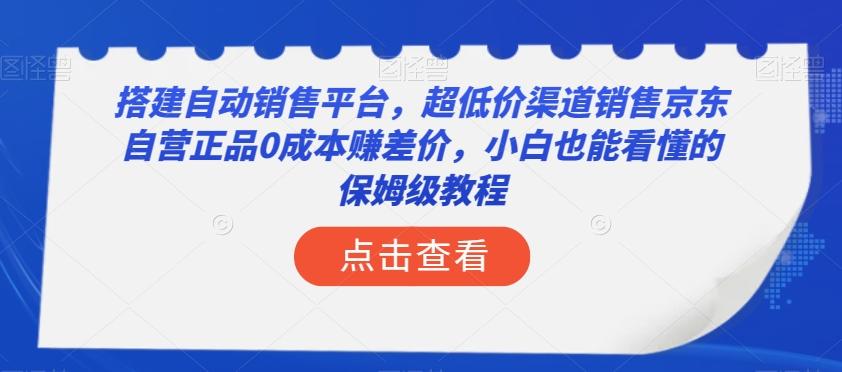 搭建自动销售平台，超低价渠道销售京东自营正品0成本赚差价，小白也能看懂的保姆级教程【揭秘】-网创小站