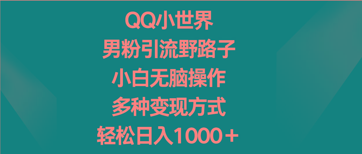 QQ小世界男粉引流野路子，小白无脑操作，多种变现方式轻松日入1000＋-网创小站