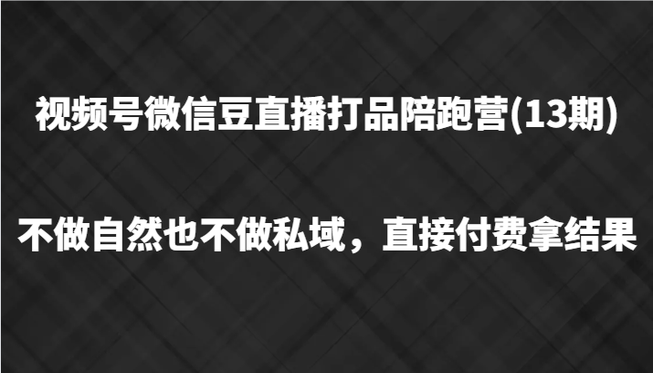 视频号微信豆直播打品陪跑(13期)，不做不自然流不做私域，直接付费拿结果-网创小站