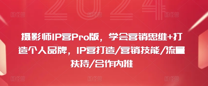 摄影师IP营Pro版，学会营销思维+打造个人品牌，IP营打造/营销技能/流量扶持/合作内推-网创小站