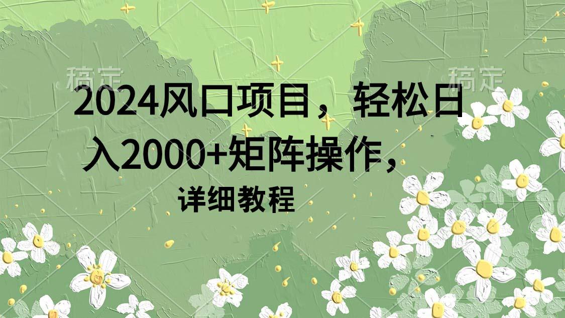 (9652期)2024风口项目，轻松日入2000+矩阵操作，详细教程-网创小站