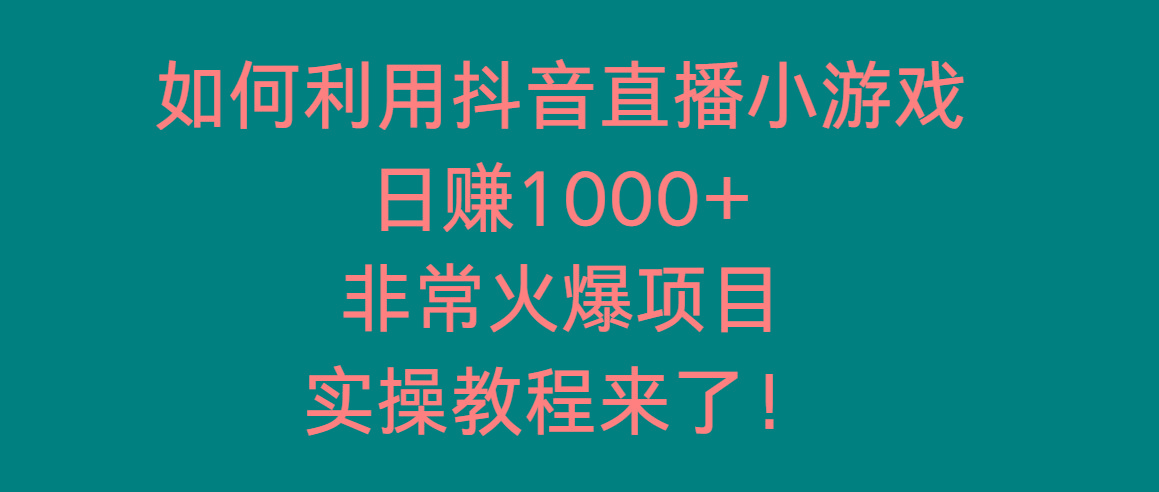 如何利用抖音直播小游戏日赚1000+，非常火爆项目，实操教程来了！-网创小站