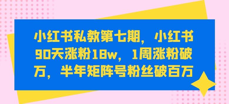 小红书私教第七期，小红书90天涨粉18w，1周涨粉破万，半年矩阵号粉丝破百万-网创小站