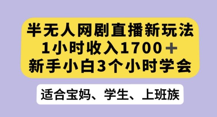 半无人网剧直播新玩法，1小时收入1700+，新手小白3小时学会【揭秘】-网创小站