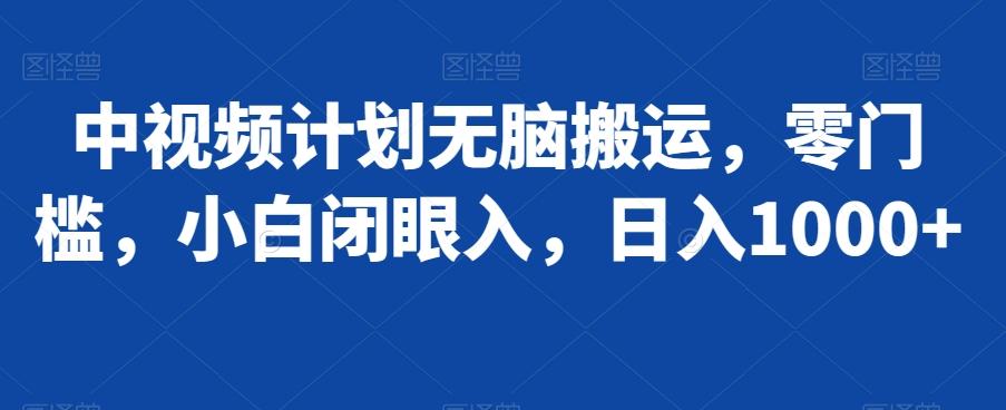 中视频计划无脑搬运，零门槛，小白闭眼入，日入1000+-网创小站