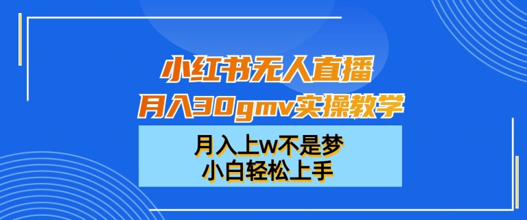 小红书无人直播月入30gmv实操教学，月入上w不是梦，小白轻松上手【揭秘】-网创小站