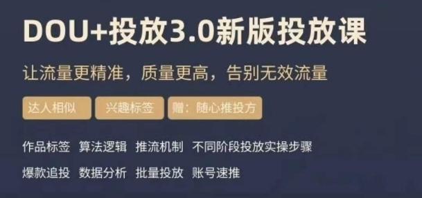 dou+豆荚投放实操课3.0新版，让流量更精准，质量更高，告别无效流量-网创小站