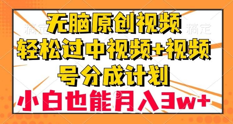 无脑原创视频，轻松过中视频+视频号分成计划，小白也能月入3w+【揭秘】-网创小站