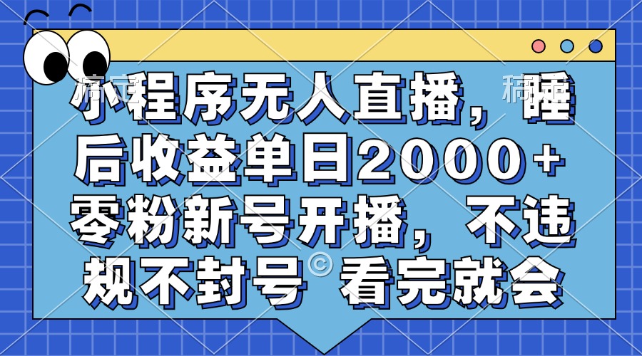 小程序无人直播，睡后收益单日2000+ 零粉新号开播，不违规不封号 看完就会-网创小站