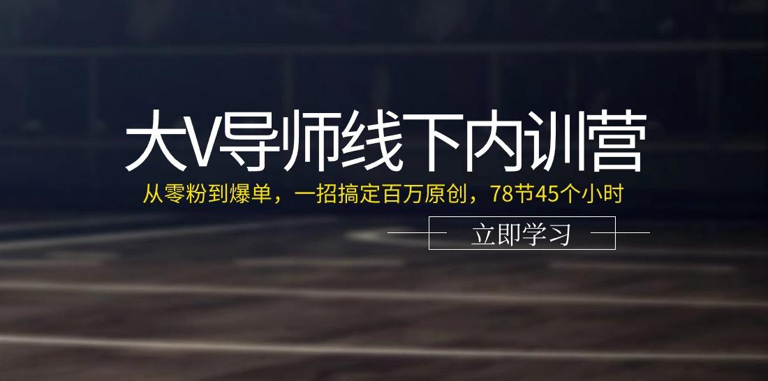 大V导师线下内训营：从零粉到爆单，一招搞定百万原创(78节45个小时)-网创小站