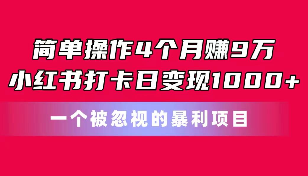 简单操作4个月赚9万！小红书打卡日变现1000+！一个被忽视的暴力项目-网创小站