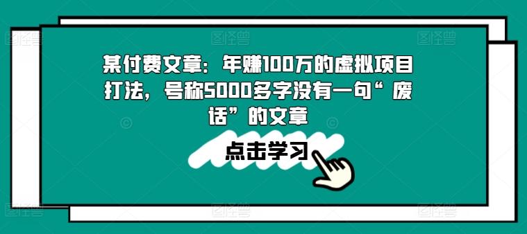 某付费文章：年赚100w的虚拟项目打法，号称5000多字没有一句“废话”的文章-网创小站