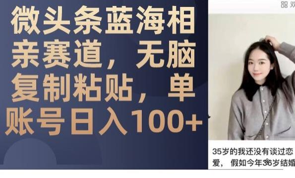 微头条蓝海相亲赛道，无脑复制粘贴，单账号日入100+-网创小站