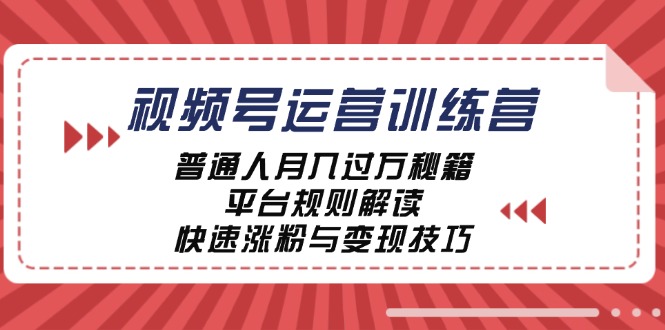 视频号运营训练营：普通人月入过万秘籍，平台规则解读，快速涨粉与变现-网创小站