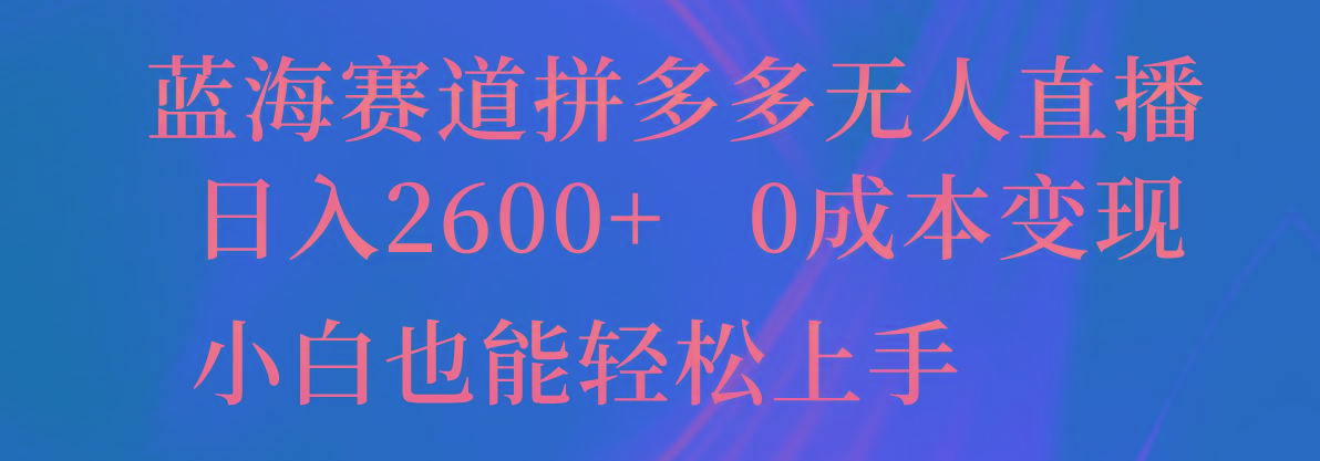 蓝海赛道拼多多无人直播，日入2600+，0成本变现，小白也能轻松上手-网创小站