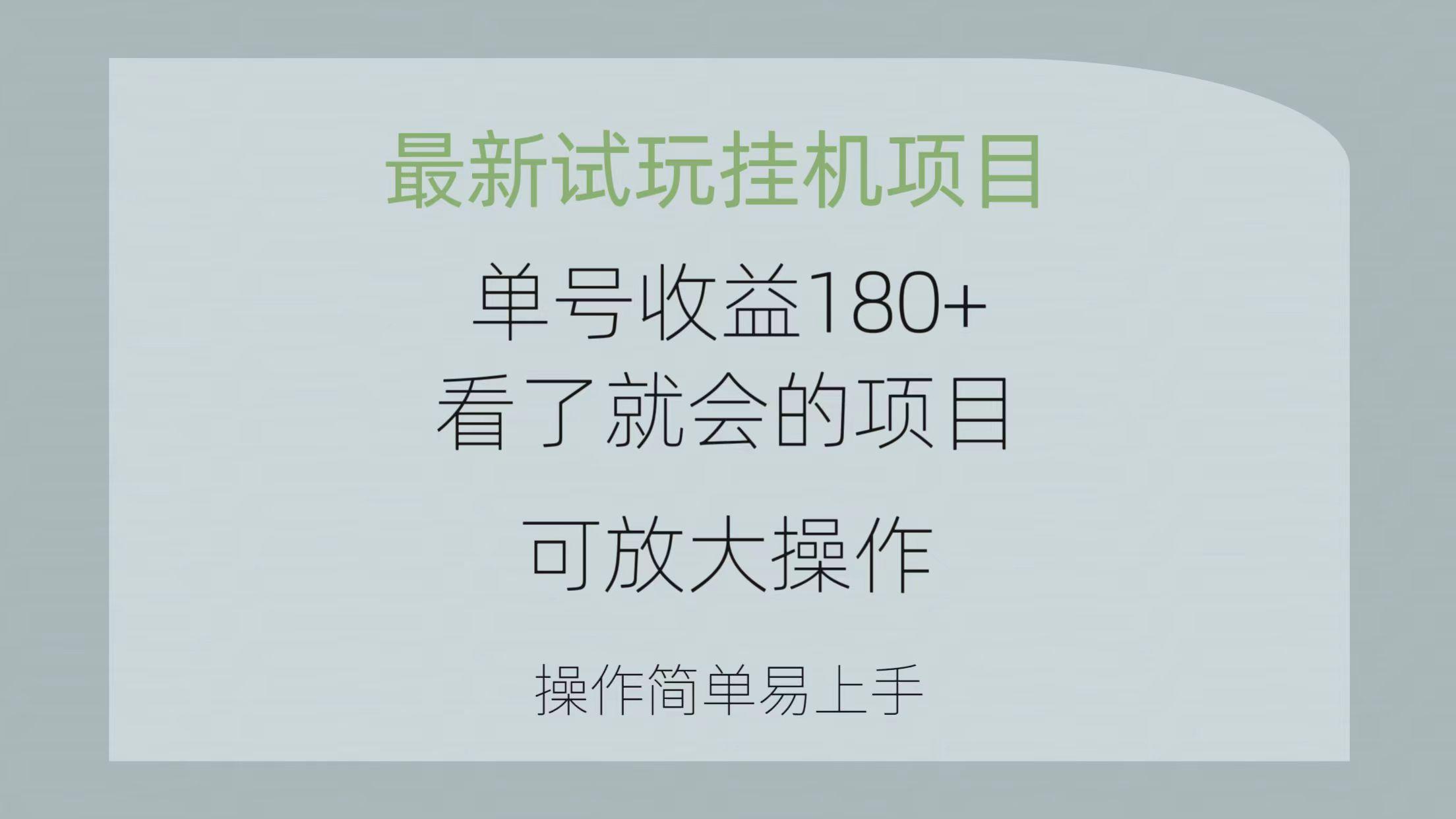 最新试玩挂机项目 单号收益180+看了就会的项目，可放大操作 操作简单易...-网创小站