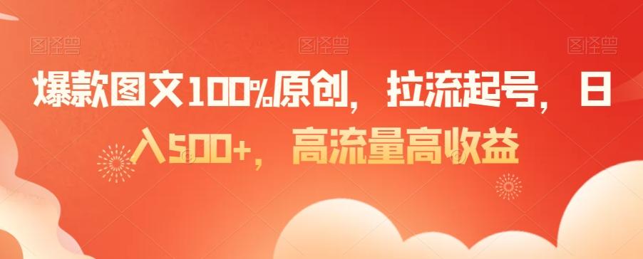 爆款图文100%原创，拉流起号，日入500+，高流量高收益【揭秘】-网创小站