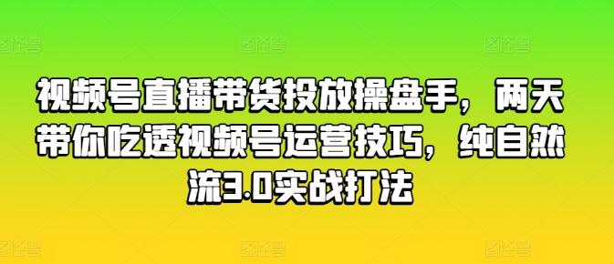 视频号直播带货投放操盘手，两天带你吃透视频号运营技巧，纯自然流3.0实战打法-网创小站