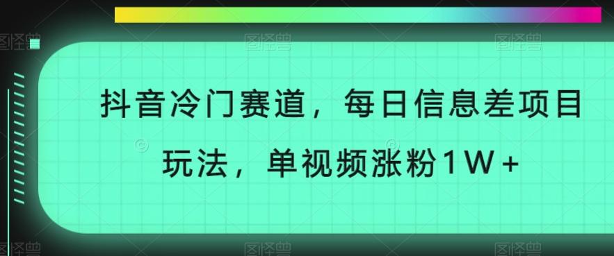 抖音冷门赛道，每日信息差项目玩法，单视频涨粉1W+-网创小站