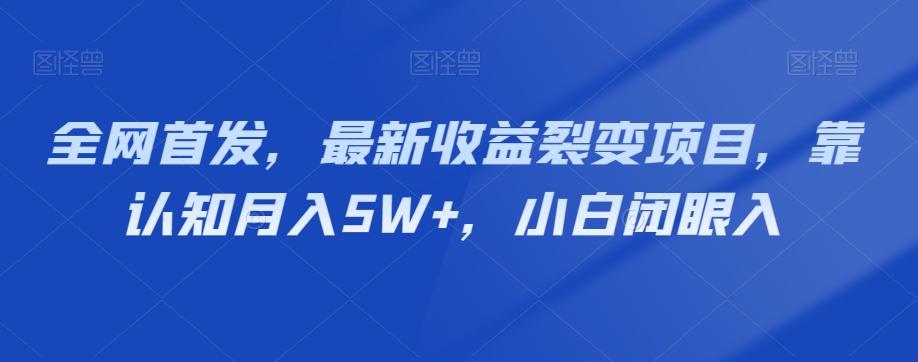 全网首发，最新收益裂变项目，靠认知月入5W+，小白闭眼入-网创小站