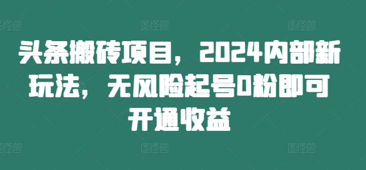 头条搬砖项目，2024内部新玩法，无风险起号0粉即可开通收益-网创小站