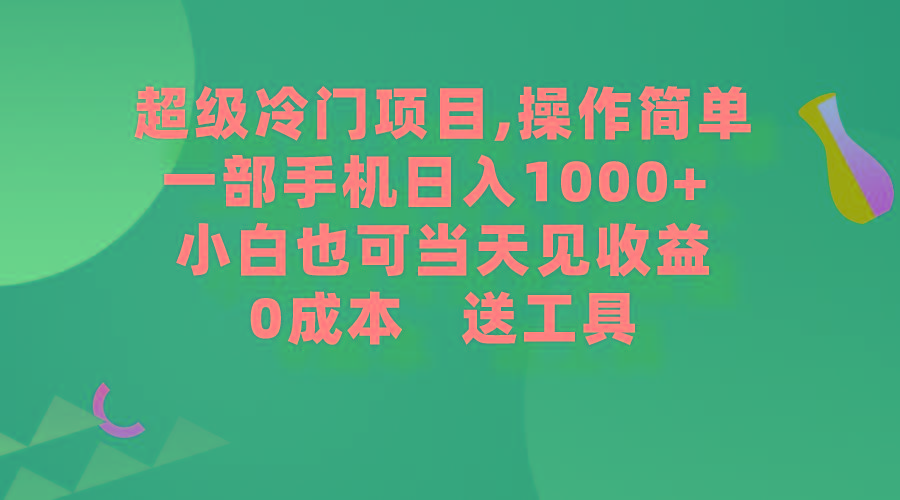 (9291期)超级冷门项目,操作简单，一部手机轻松日入1000+，小白也可当天看见收益-网创小站