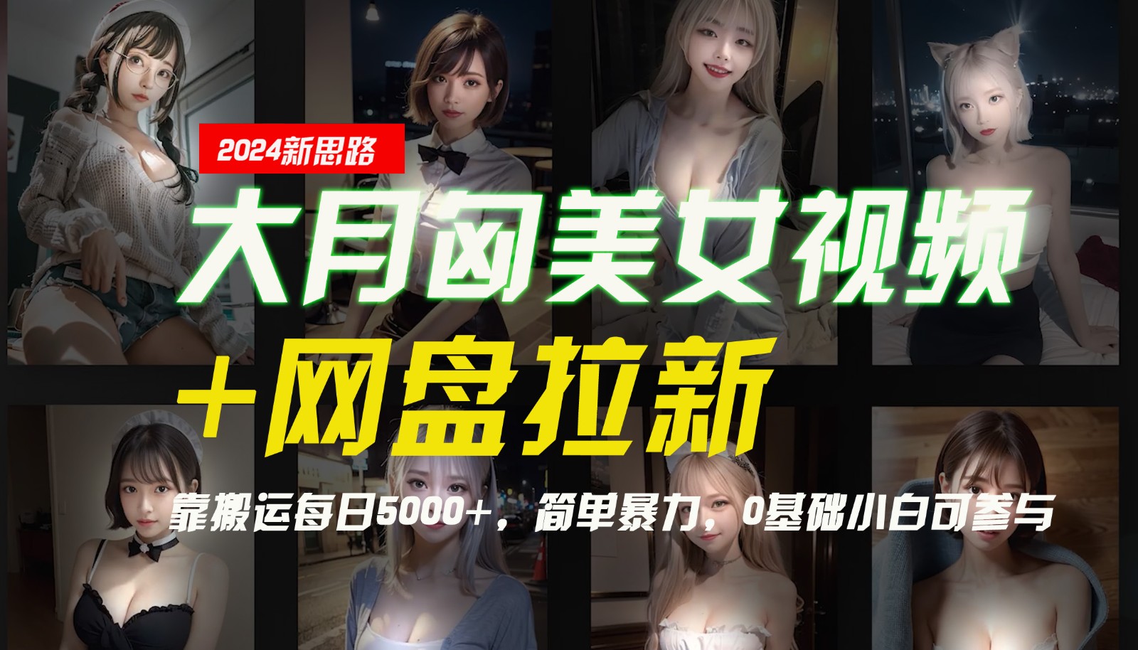 【新思路】大月匈美女视频+网盘拉新，靠搬运每日5000+，简单暴力，0基础小白可参与-网创小站