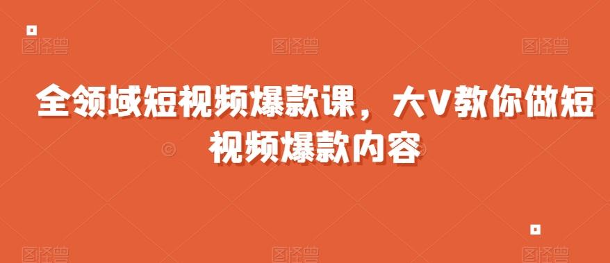 全领域短视频爆款课，全网两千万粉丝大V教你做短视频爆款内容-网创小站