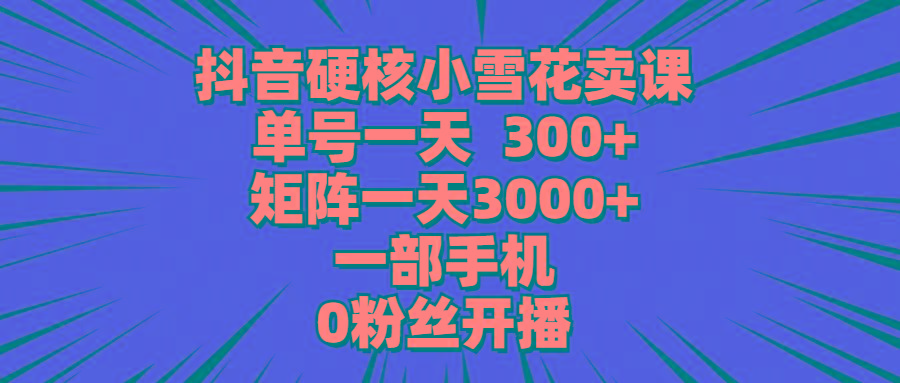 (9551期)抖音硬核小雪花卖课，单号一天300+，矩阵一天3000+，一部手机0粉丝开播-网创小站