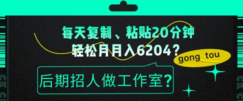 每天复制、粘贴20分钟，轻松月入6204？后期招人做工作室？-网创小站